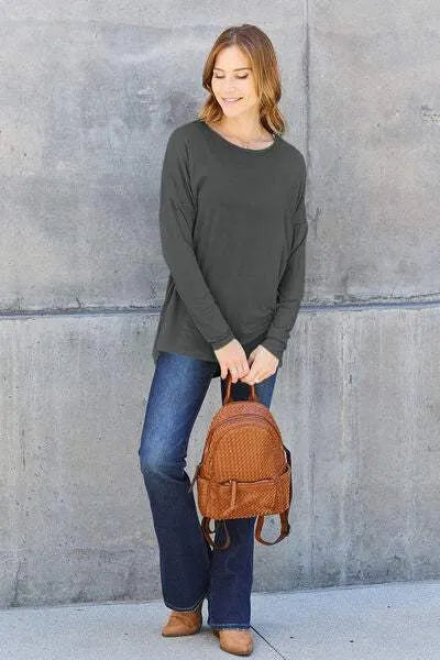Basic Bae Full Size Round Neck Dropped Shoulder T-Shirt Women's T-Shirts - Tophatter Daily Deals